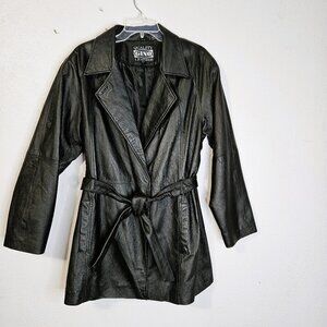 Vintage Gino Quality Leather Three Quarter Length Black Jacket  Y 2K Size L